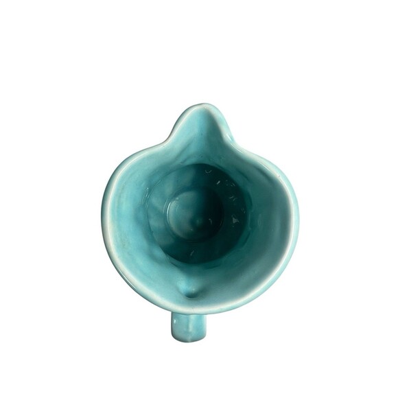 Old Aqua Green Pottery Pitcher w Handle 4.5” Oak Leaf Checked Vintage Excellent - Picture 11 of 12